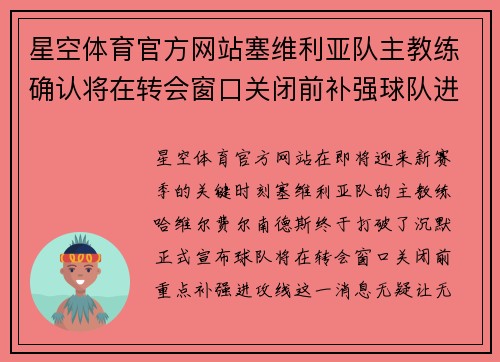 星空体育官方网站塞维利亚队主教练确认将在转会窗口关闭前补强球队进攻线